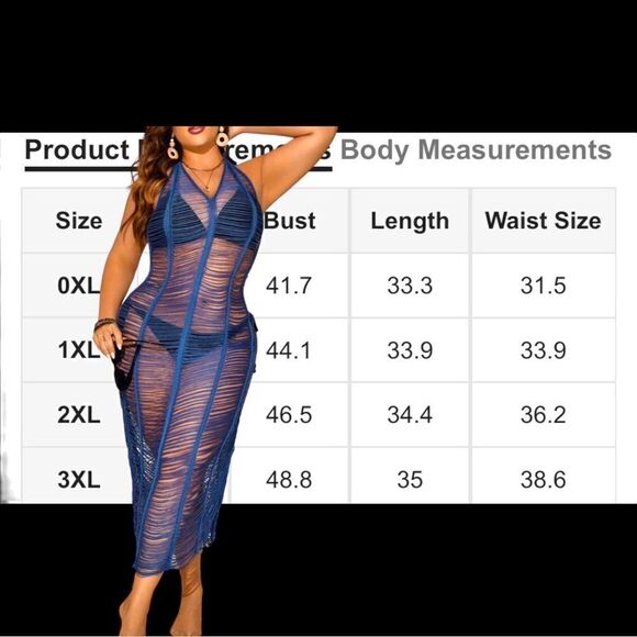 Halter l Blue / White l Soft Stretch l Swimsuit Cover Up, Dress l OX-3X l New - Picture 5 of 10